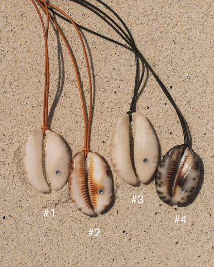  Cowrie Shell Pendant Necklace with crystal detail and leather cord