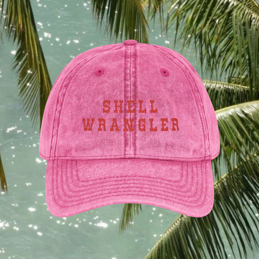 Pink Vintage Wash Dad Cap with Coastal Cowgirl Style and Shell-inspired embroidery Shell Wrangler Hat