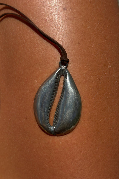 Metal Pendant Statement Necklace with Leather Cord